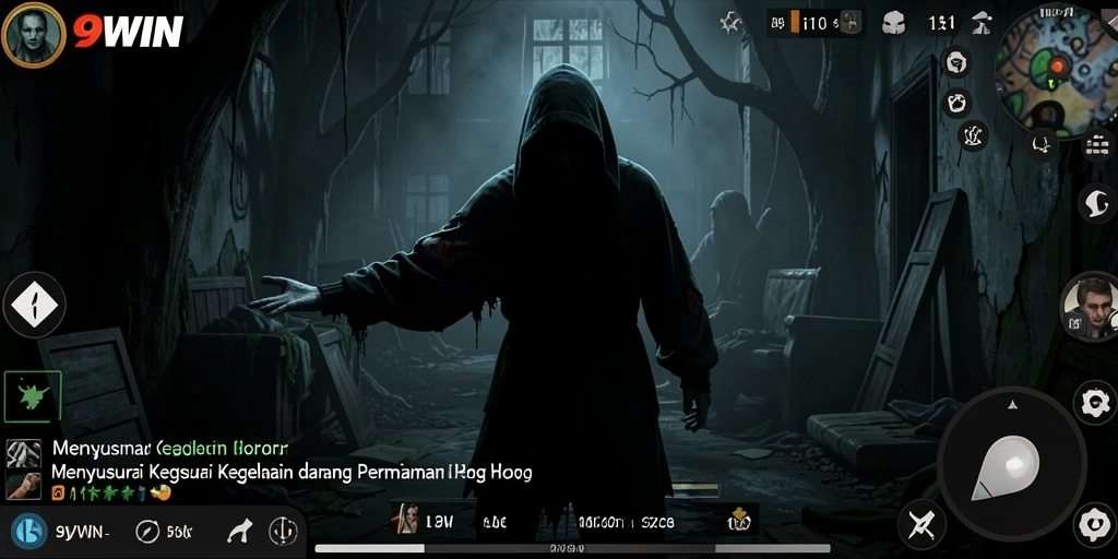 Tampilan gameplay menakutkan dari 9WIN menunjukkan suasana horor yang mendalam.
