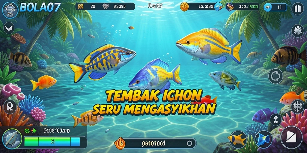Screenshot gameplay BOLA07 yang menampilkan aksi Tembak Ikan yang seru.