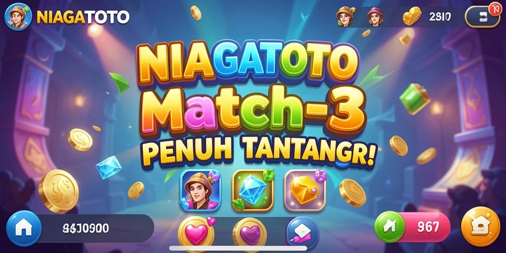 Tampilan gameplay NIAGATOTO dengan kombinasi warna cerah dan tantangan Match-3.