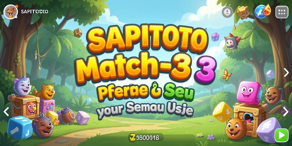 Gambar antarmuka permainan Match-3 SAPITOTO yang penuh warna dan dinamis.