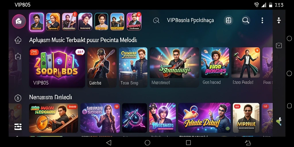 Tampilan screenshot VIP805 dengan antarmuka intuitif untuk musik.
